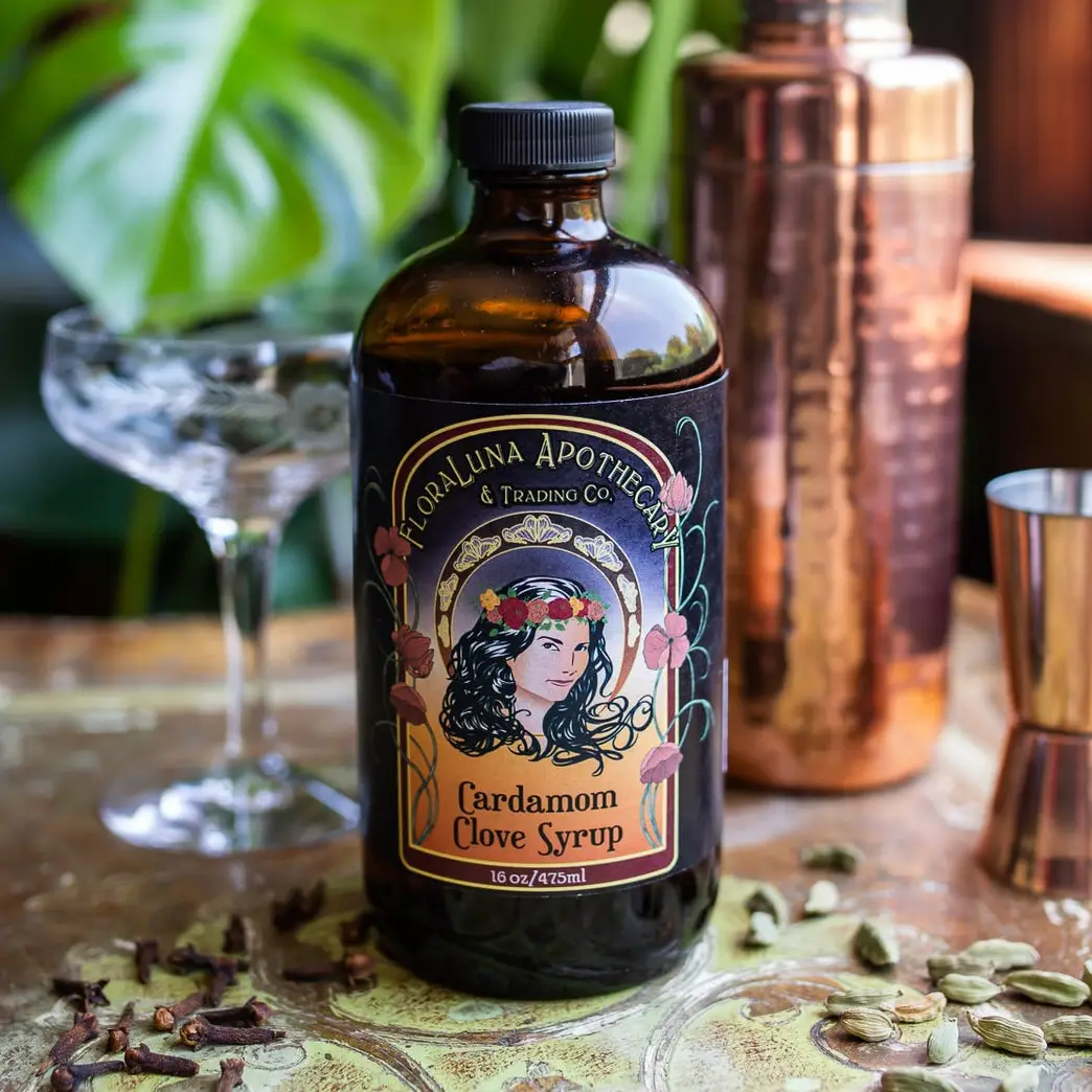 FloraLuna Apothecary & Trading Co - Cardamom Clove Cocktail and Botanical Soda Syrup - 16 oz