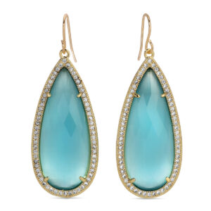 Splendid Iris - Phoebe Tear Drop Stone with CZ Pave Earrings - AQUA