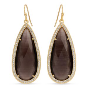Splendid Iris - Phoebe Tear Drop Stone with CZ Pave Earrings - GREY