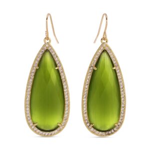 Splendid Iris - Phoebe Tear Drop Stone with CZ Pave Earrings - OLIVE
