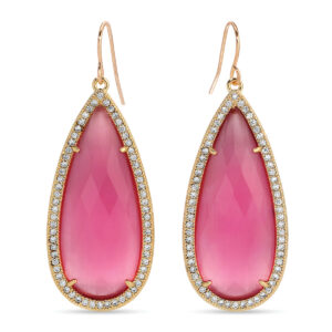 Splendid Iris - Phoebe Tear Drop Stone with CZ Pave Earrings - PINK