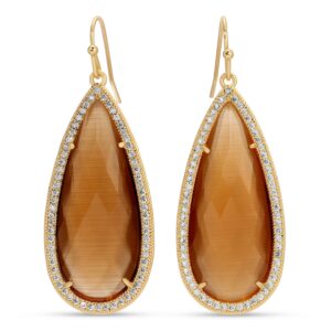 Splendid Iris - Phoebe Tear Drop Stone with CZ Pave Earrings - BROWN