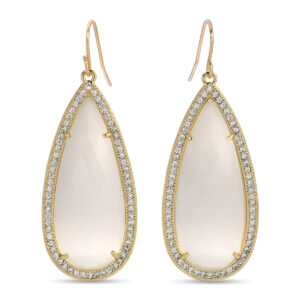 Splendid Iris - Phoebe Tear Drop Stone with CZ Pave Earrings - WHITE