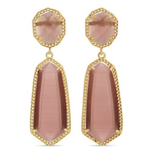 Splendid Iris - Charlotte Long Double Drop Stone Stud Earrings - LAVENDER