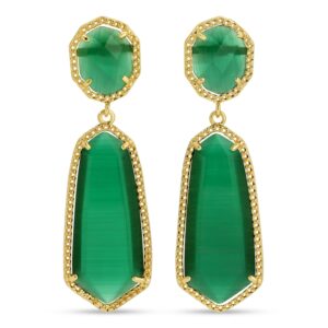Splendid Iris - Charlotte Long Drop Stone Stud Earrings - TEAL