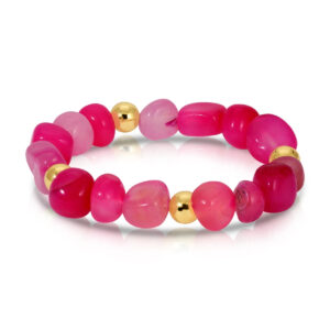 Splendid Iris - Tumbled Stone Statement Bracelet with 8mm Gold Accent Beads - PINK