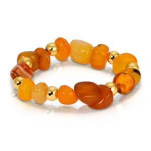 Splendid Iris - Tumbled Stone Statement Bracelet with 8mm Gold Accent Beads - CITRUS