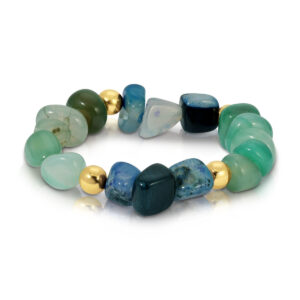 Splendid Iris - Tumbled Stone Statement Bracelet with 8mm Gold Accent Beads - MINT AND NAVY