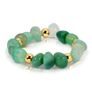 Splendid Iris - Tumbled Stone Statement Bracelet with 8mm Gold Accent Beads - MINT
