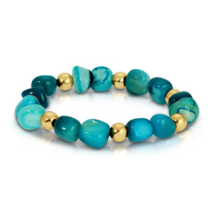 Splendid Iris - Tumbled Stone Statement Bracelet with 8mm Gold Accent Beads - OCEAN