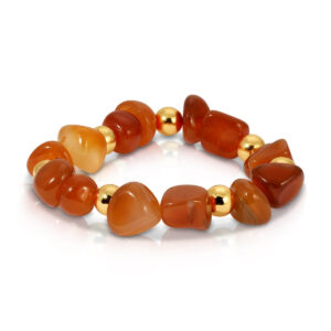 Splendid Iris - Tumbled Stone Statement Bracelet with 8mm Gold Accent Beads - RUST