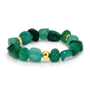 Splendid Iris - Tumbled Stone Statement Bracelet with 8mm Gold Accent Beads - TEAL