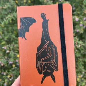 Cassava & Rye - Orange Vegan Leatherette Unlined Notebook / Sketchpad - HANGING BAT