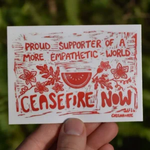 Cassava & Rye - Linocut Sticker - EMPATHETIC WORLD CEASEFIRE
