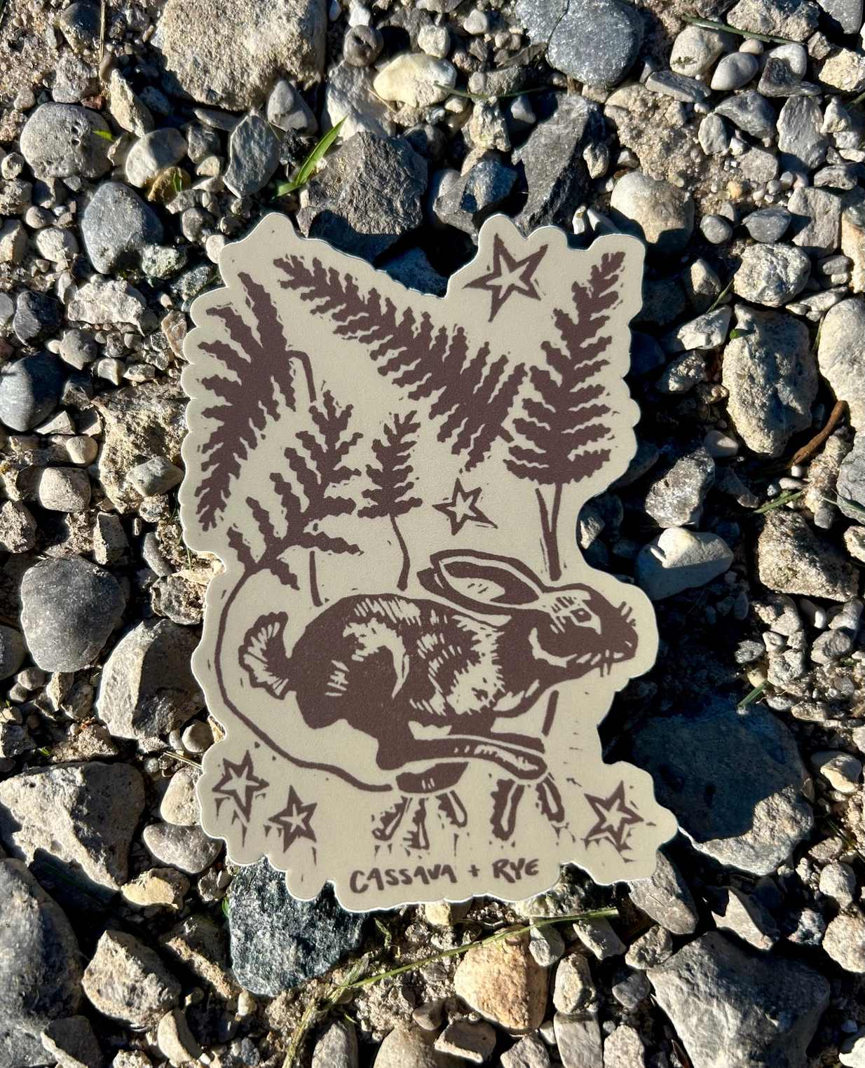 Cassava & Rye - Linocut Sticker - RABBIT FOOT FERN