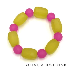 Leetie Lovendale - Frosted Fun Color Stackers - Upcycled Vintage Lucite Bracelets - OLIVE & HOT PINK
