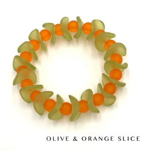 Leetie Lovendale - Frosted Fun Color Stackers - Upcycled Vintage Lucite Bracelets - OLIVE & ORANGE SLICE