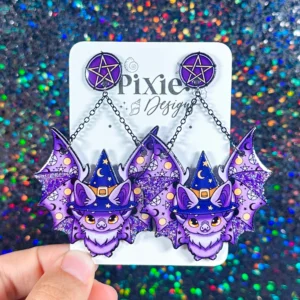 Sea Pixie Designs - HANDMADE - Witch Bats Halloween Dangle Earrings