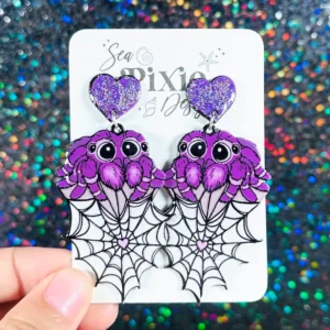 Sea Pixie Designs - HANDMADE - Spider Web Tarantula Halloween Dangle Earrings