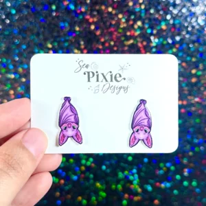 Sea Pixie Designs - HANDMADE  - Cute Upside-Down Purple Bat Halloween Stud Earrings