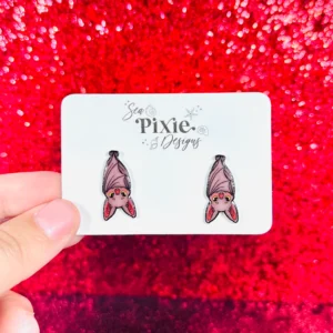 Sea Pixie Designs - HANDMADE  - Cute Upside-Down Brown Bat Halloween Stud Earrings