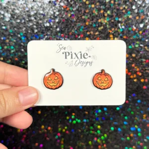 Sea Pixie Designs - HANDMADE - Cute Jack O Lantern Pumpkin Halloween Stud Earrings