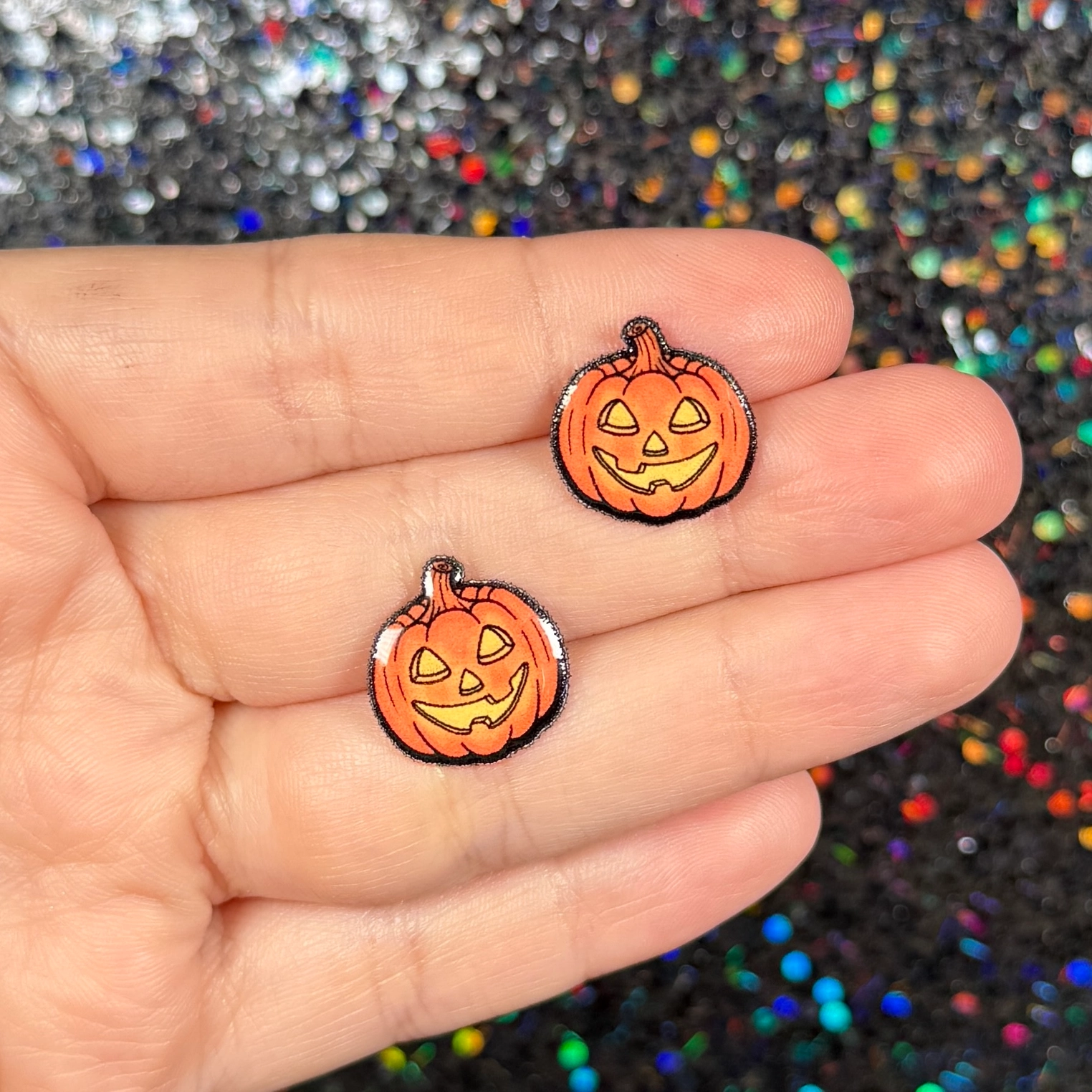 Sea Pixie Designs - HANDMADE - Cute Jack O Lantern Pumpkin Halloween Stud Earrings - Image 2