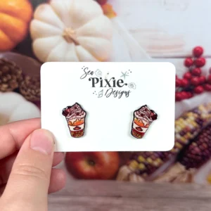 Sea Pixie Designs - HANDMADE  - Pumpkin Spice Latte Coffee Glitter Fall Stud Earrings