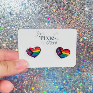 Sea Pixie Designs - HANDMADE - Rainbow Pride Flag LGBTQ+ Heart Stud Earrings