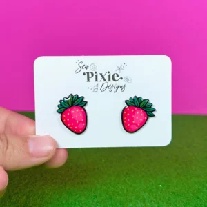 Sea Pixie Designs - HANDMADE  - Pink & Green Strawberry Fruit Stud Earrings