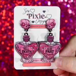 Sea Pixie Designs - HANDMADE - Glittery Love Potion Valentines Day Dangle Earrings