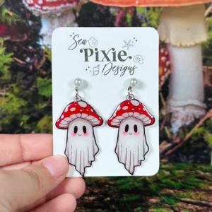 Sea Pixie Designs - HANDMADE - Mushroom Ghost Forest Dangle Earrings