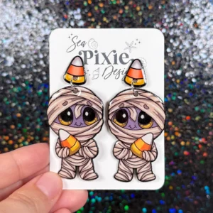 Sea Pixie Designs - HANDMADE - Cute Candy Corn Mummy Halloween Dangle Earrings