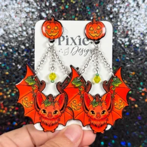 Sea Pixie Designs - HANDMADE - Pumpkin Bats Halloween Dangle Earrings