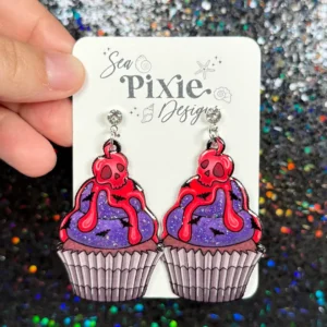 Sea Pixie Designs - HANDMADE - Glitter Bat Cupcake Horror Halloween Dangle Earrings