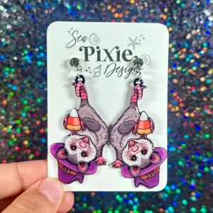 Sea Pixie Designs - HANDMADE - Candy Corn Witchy Possums Halloween Dangle Earrings