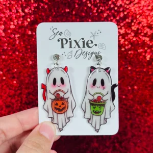 Sea Pixie Designs - HANDMADE - Trick R Treat Ghost Halloween Dangle Earrings