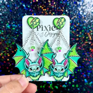Sea Pixie Designs - HANDMADE - Frankenstein Bats Halloween Dangle Earrings