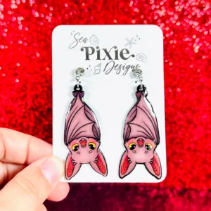 Sea Pixie Designs - HANDMADE - Cute Upside-Down Brown Bat Halloween Dangle Earrings