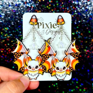 Sea Pixie Designs - HANDMADE - Candy Corn Bats Halloween Dangle Earrings