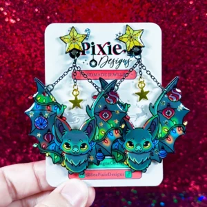 Sea Pixie Designs - HANDMADE - Holiday Tree Bat Halloween & Christmas Dangle Earrings