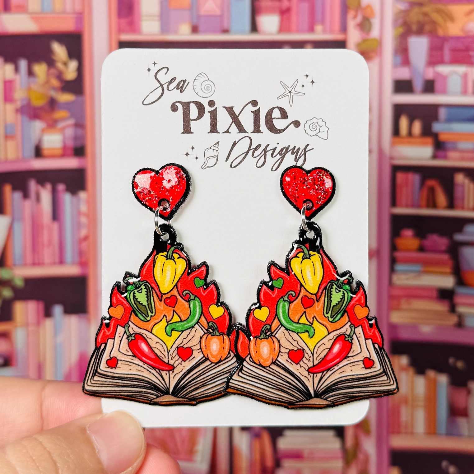 Sea Pixie Designs - HANDMADE - Peppers Spicy Book Club Romance Reader Dangle Earrings