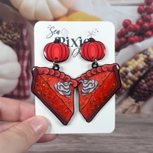 Sea Pixie Designs - HANDMADE - Thanksgiving Pumpkin Pie Glitter Fall Dangle Earrings Autumn Collection