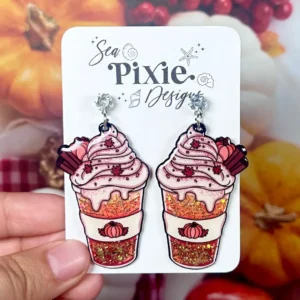 Sea Pixie Designs - HANDMADE - Pumpkin Spice Latte Coffee Glitter Fall Dangle Earrings Autumn Collection