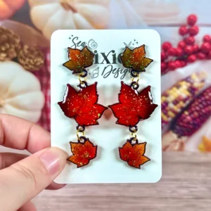 Sea Pixie Designs - HANDMADE - Falling Maple Leaves Fall Glitter Dangle Earrings Autumn Collection