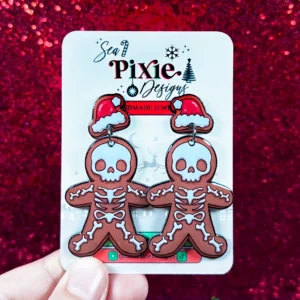 Sea Pixie Designs - HANDMADE - Skeleton Gingerbread Man Halloween Christmas Dangle Earrings