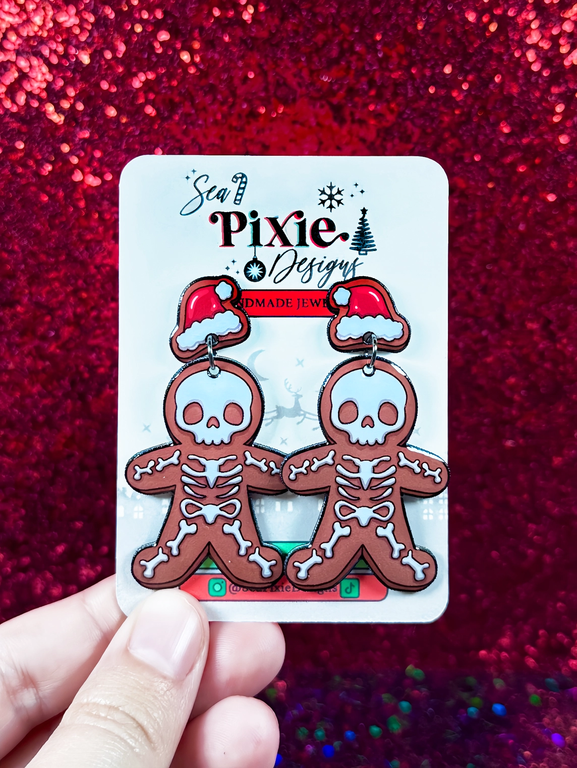 Sea Pixie Designs - HANDMADE - Skeleton Gingerbread Man Halloween Christmas Dangle Earrings