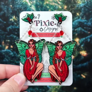 Sea Pixie Designs - HANDMADE - Woodland Christmas Fairy Mistletoe Holly Dangle Earrings