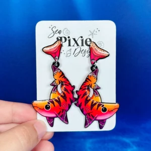 Sea Pixie Designs - HANDMADE - Tiger Shark Dangle Earrings Ocean Collection