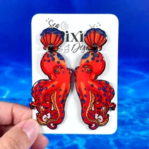 Sea Pixie Designs - HANDMADE - Glitter Octopus Dangle Earrings Ocean Collection